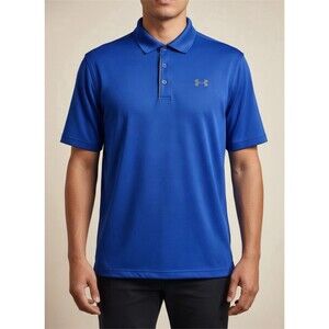 Under Armour Polo Shirt Men XL Blue Short Sleeve Loose Fit Collared Solid